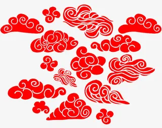 手绘红色云纹免抠