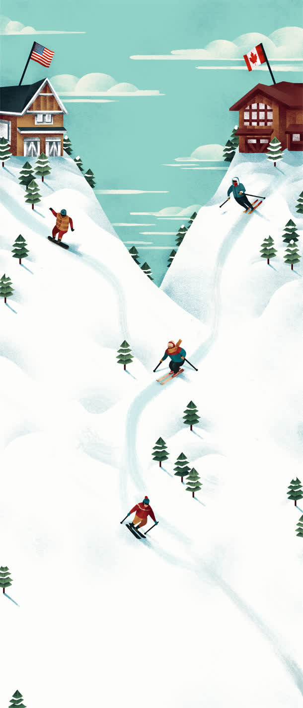 手绘蓝天房屋雪地免抠