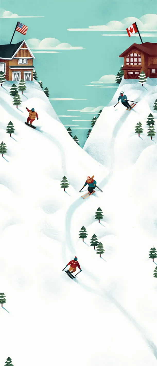手绘蓝天房屋雪地免抠