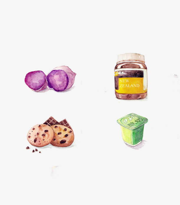 手绘水彩绘画紫薯曲奇酸奶免抠