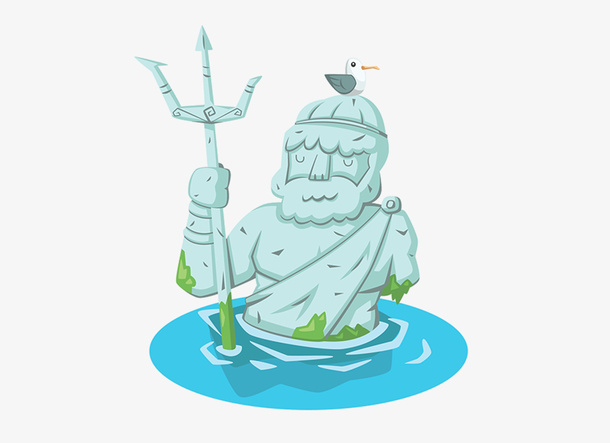 水彩河中的雕像免抠图免抠
