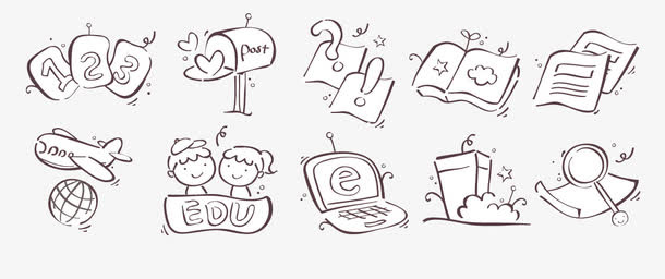 学习用品卡通线条素材免抠