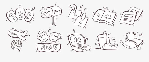 学习用品卡通线条素材免抠