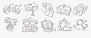 学习用品卡通线条素材免抠