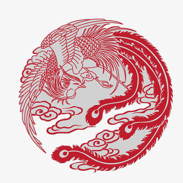 红色凤凰剪纸免抠