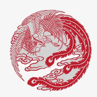 红色凤凰剪纸免抠