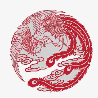 红色凤凰剪纸免抠
