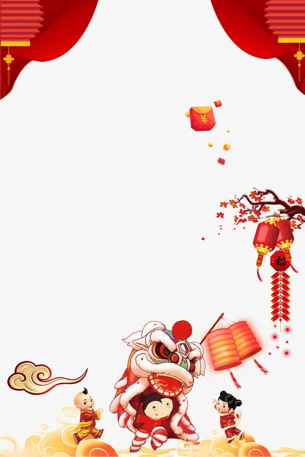 新年贺岁海报背景边框psd分层图