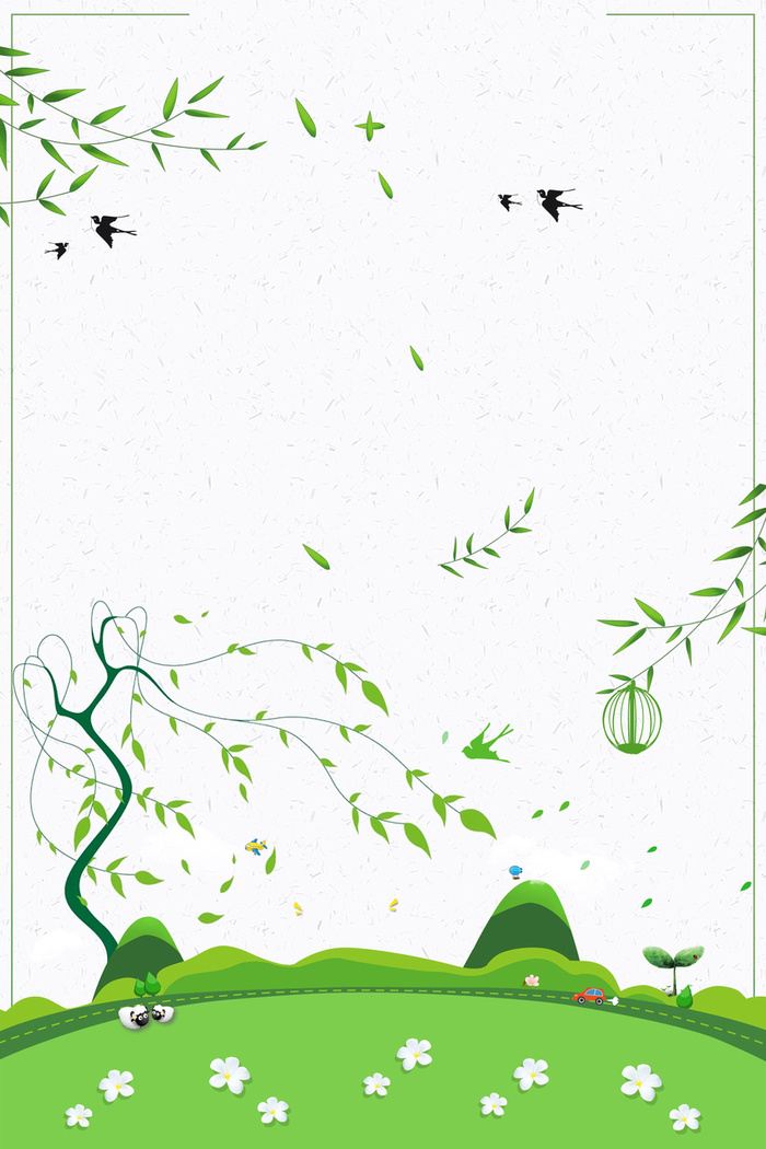 白色手绘春季上新春天柳背景高清卡通手绘背景