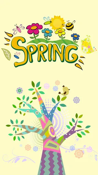 春天春意盎然绿树卡通H5背景高清