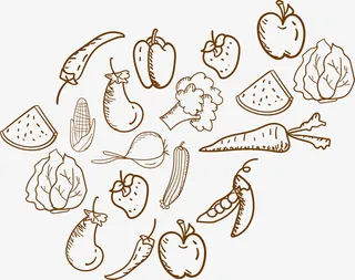 线条风矢量蔬菜水果免抠