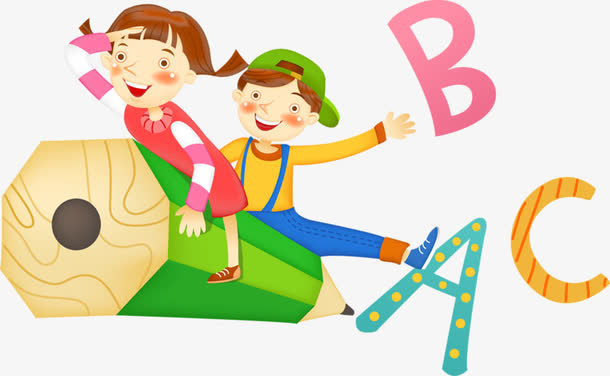 卡通手绘男孩女孩英文字母免抠