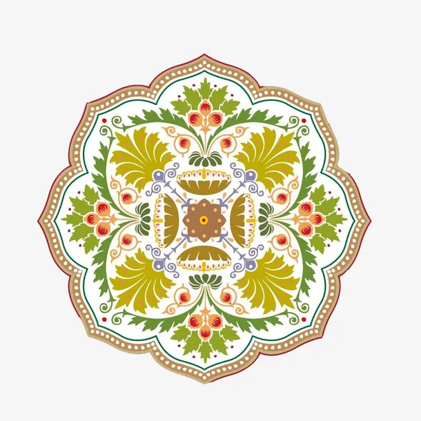 中国风黄绿色窗花PNG免抠