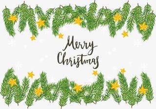 松树枝星星雪花花纹海报免抠