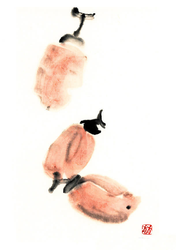 粉色毛笔绘画艺术免抠
