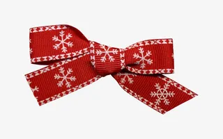 红色雪花印花蝴蝶结彩带免抠