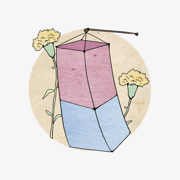 手绘灯笼和植物免抠