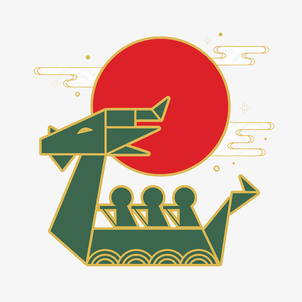 彩色扁平化划龙舟元素免抠