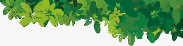 手绘绿色林荫树叶免抠