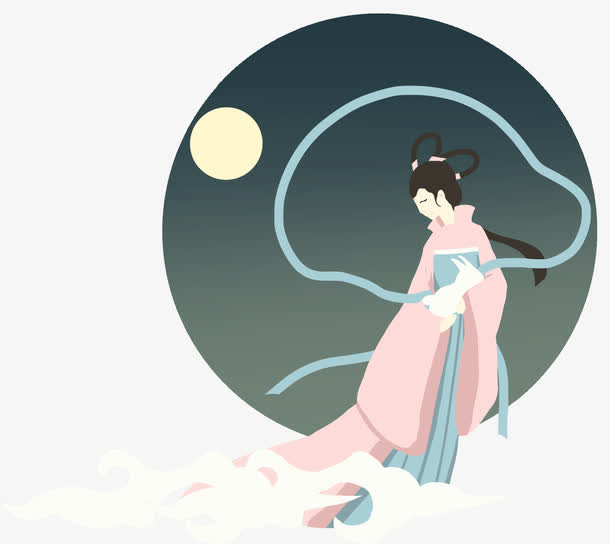 手绘卡通嫦娥奔月免抠