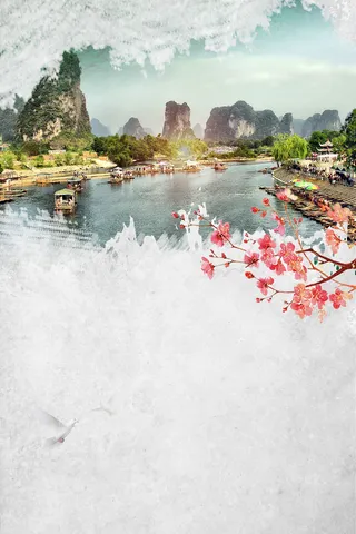 浅灰色中国风桂林梅花背景高清