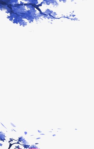 紫色墨迹树枝修饰花朵免抠