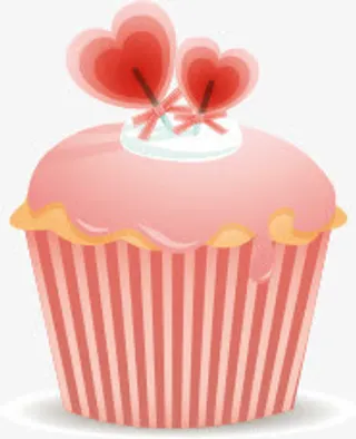 粉色卡通条纹纸杯蛋糕七夕情人节免抠