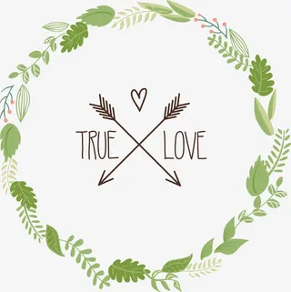 手绘树叶爱心圆环免抠