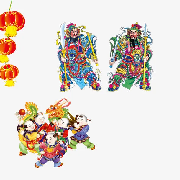 灯笼门神免抠图素材免抠