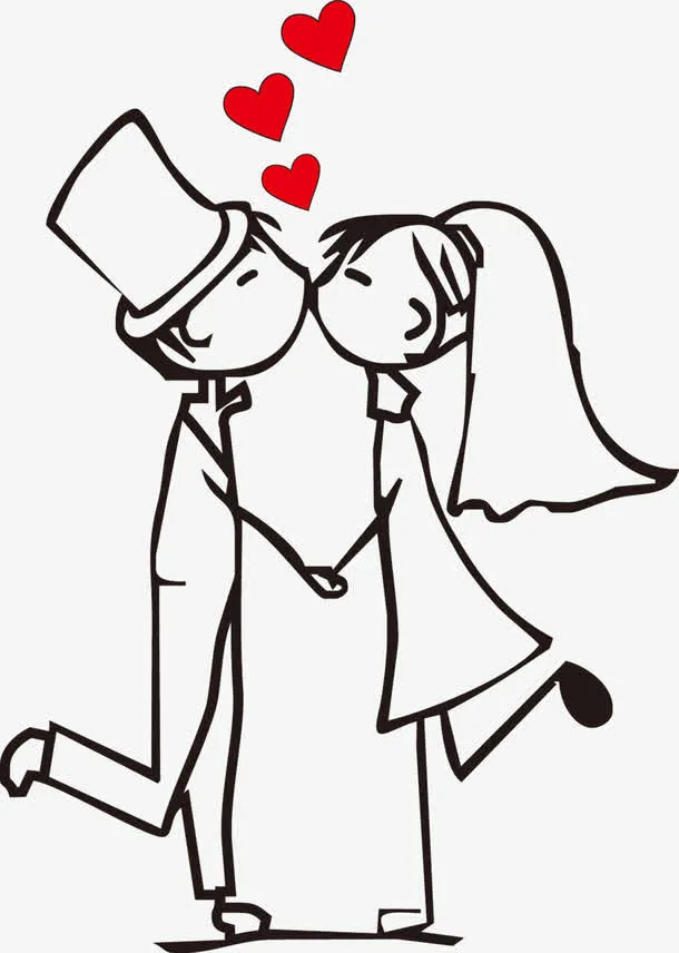 手绘卡通婚礼爱心小人免抠