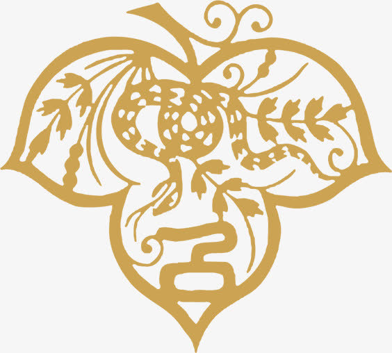 黄色经典花纹树叶造型免抠