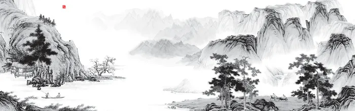 中式手绘水墨山水海报背景高清