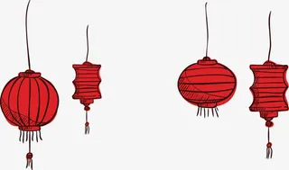 扁平风格合成手绘红色的灯笼免抠