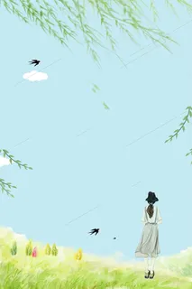 简约小清新春天海报高清卡通手绘背景 简约小清新春天海报高清卡通手绘背景