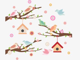矢量手绘在树枝上的小鸟免抠
