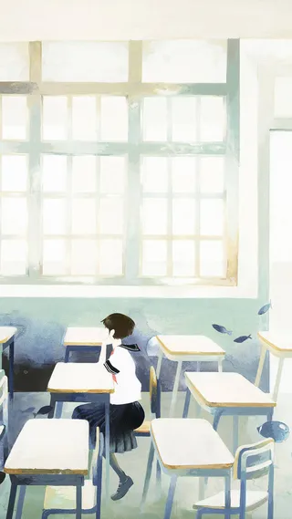 唯美手绘教室H5背景素材高清