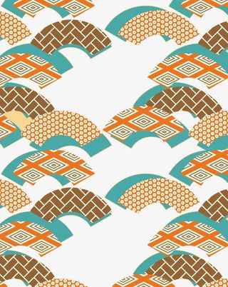 橙配绿扇形底纹免抠