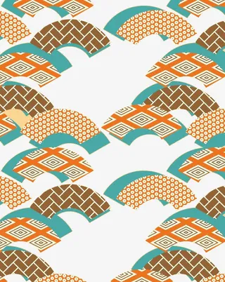 橙配绿扇形底纹免抠