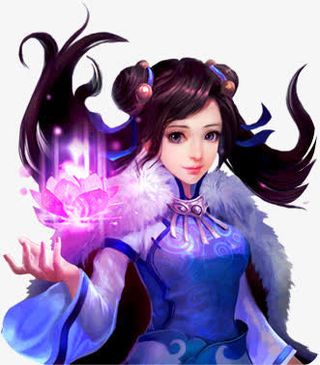 手持莲花的中国风魔法少女免抠