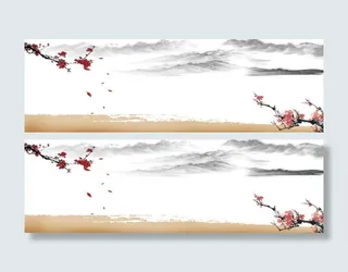 中式山水花鸟素雅海报背景