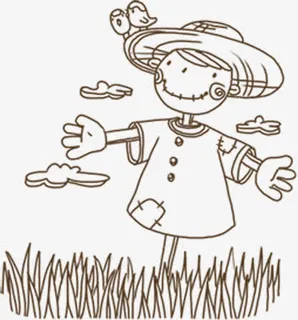 手绘野外稻草人装饰免抠