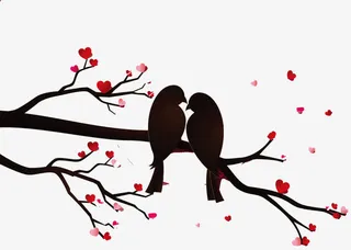 卡通梅花树比翼鸟素材免抠