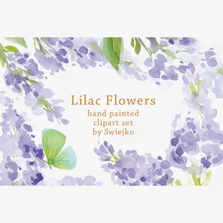 手绘水彩唯美紫丁香背景PNG