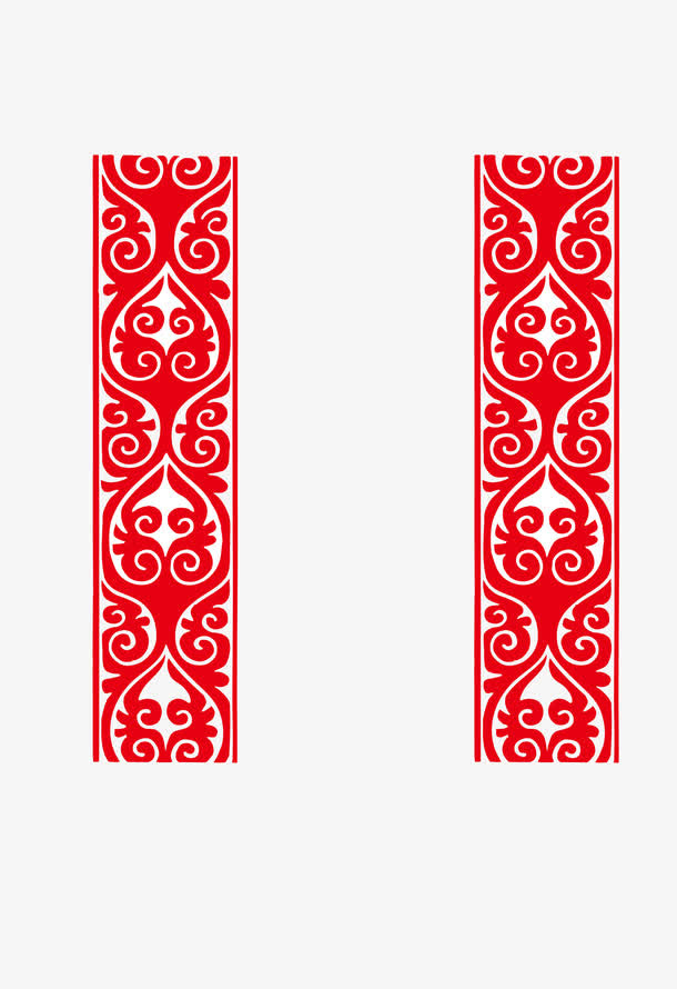 竖行精美红色新年快乐边框免抠
