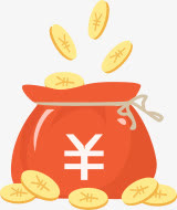 红色钱袋卡通掉落金币免抠