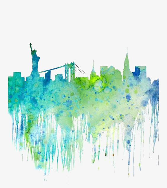 水彩城市剪影免抠