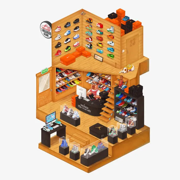 三维立体运动鞋店免抠