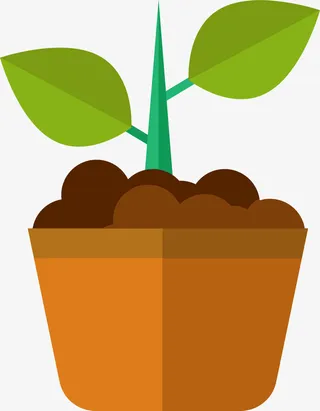 春季卡通花盆树苗免抠