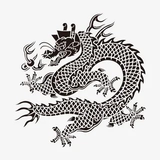 黑白线中国龙元素免抠