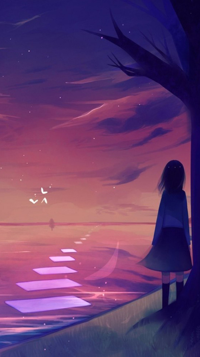 夜色中女孩H5背景高清